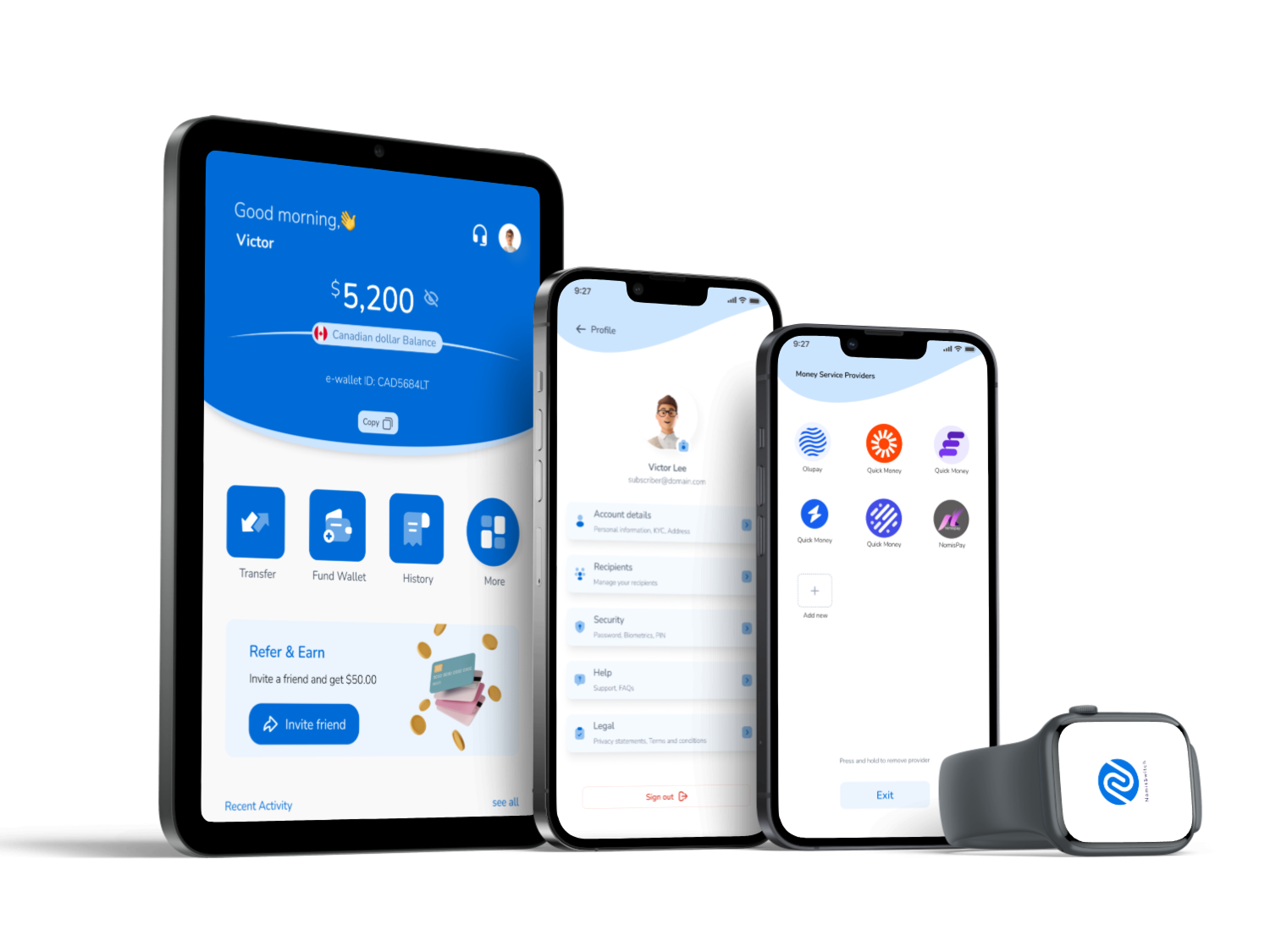 NomisSwitch branded mobile app on iOS and Android